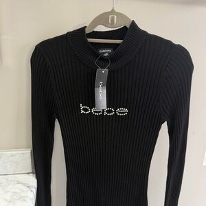 Bebe Black Long Sleeve Ribbed Tee
